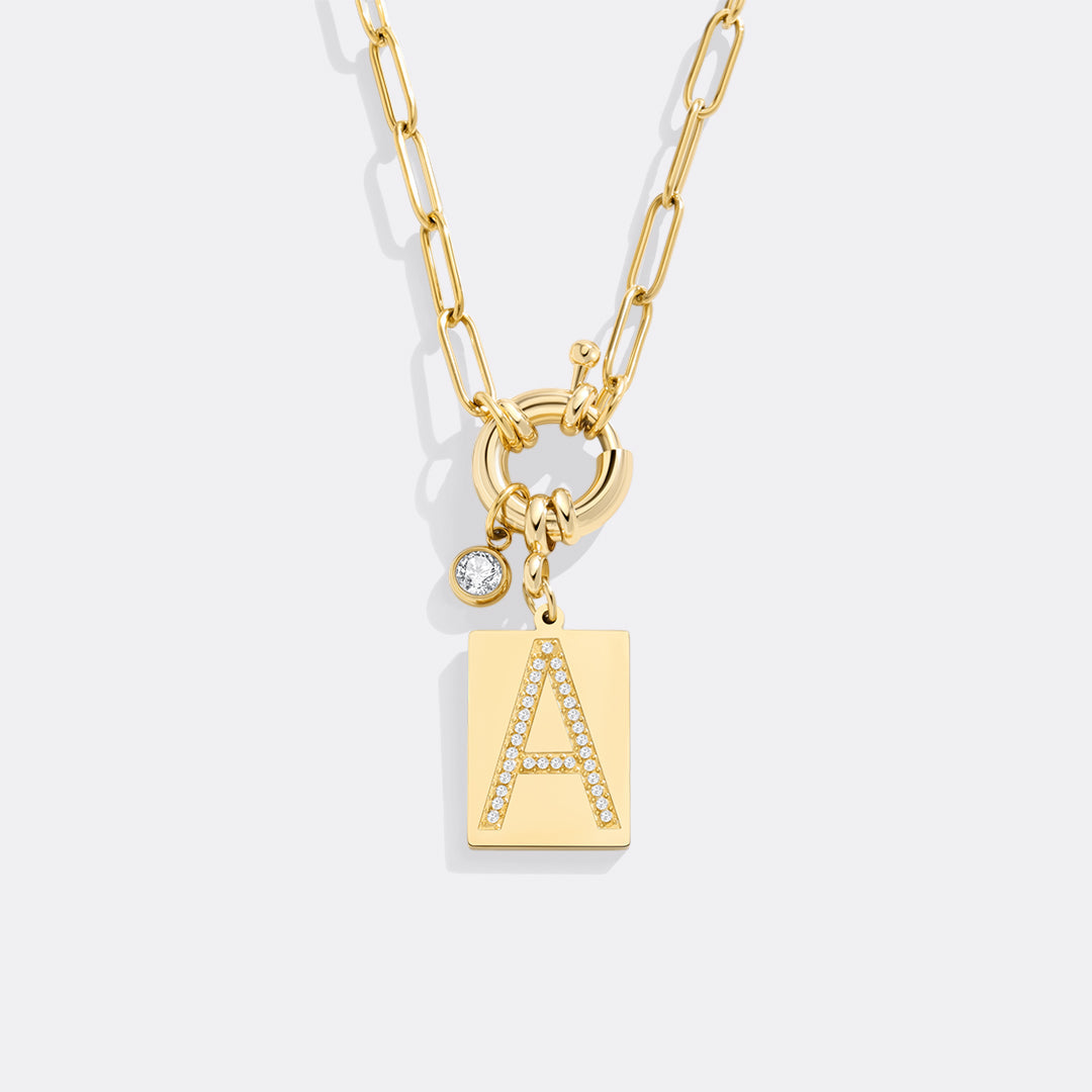 Pave Initial Pendant Necklace, Gold / A / 18"