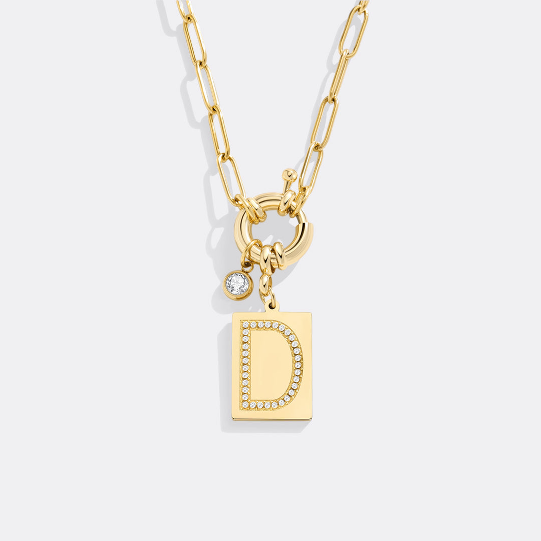 Pave Initial Pendant Necklace, Gold / D / 18"