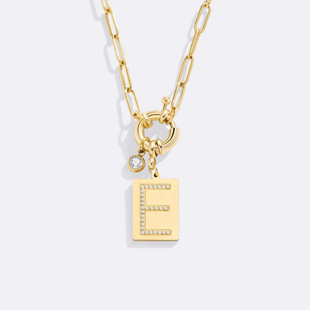 Pave Initial Pendant Necklace, Gold / E / 18"