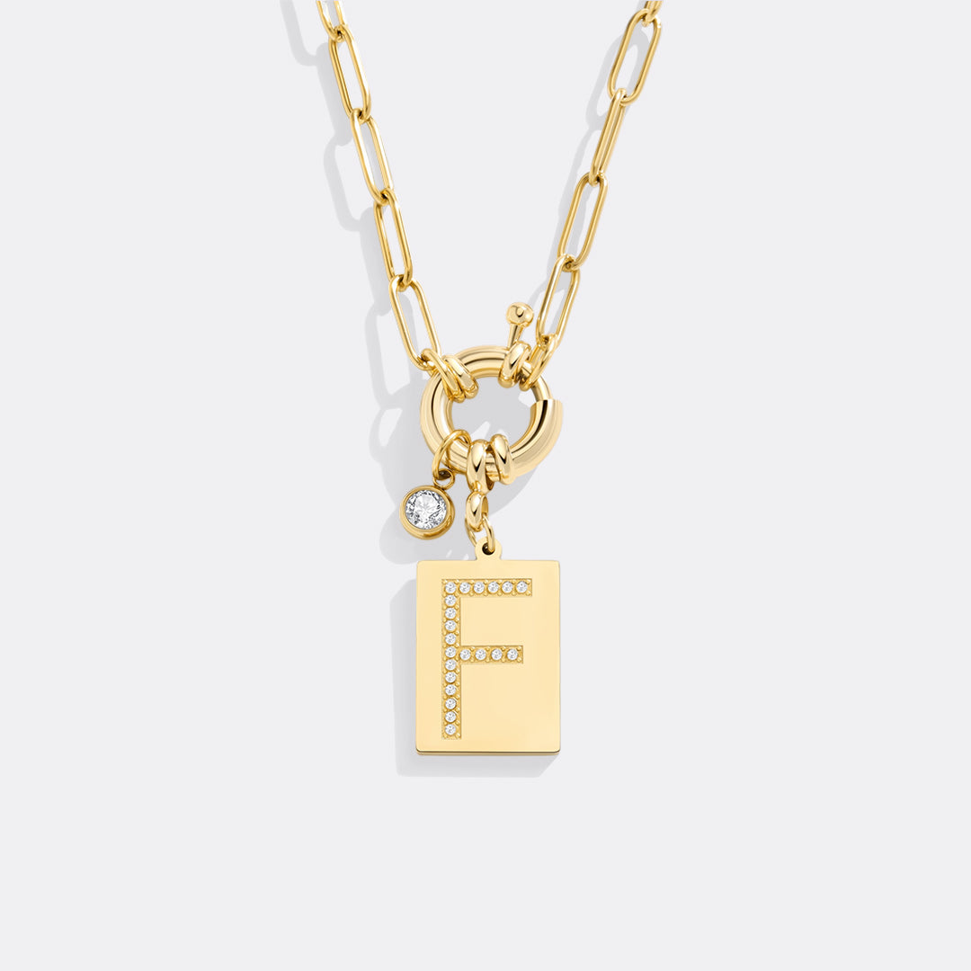 Pave Initial Pendant Necklace, Gold / F / 18"