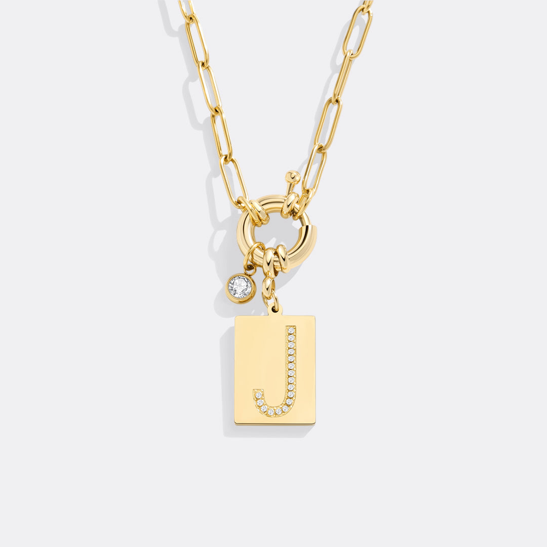 Pave Initial Pendant Necklace, Gold / J / 18"