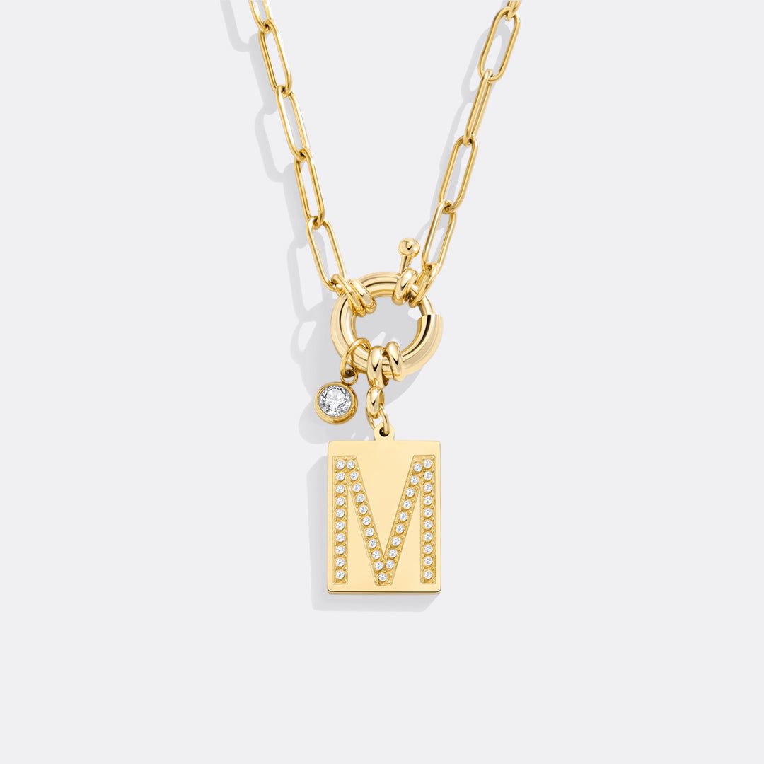 Pave Initial Pendant Necklace, Gold / M / 18"
