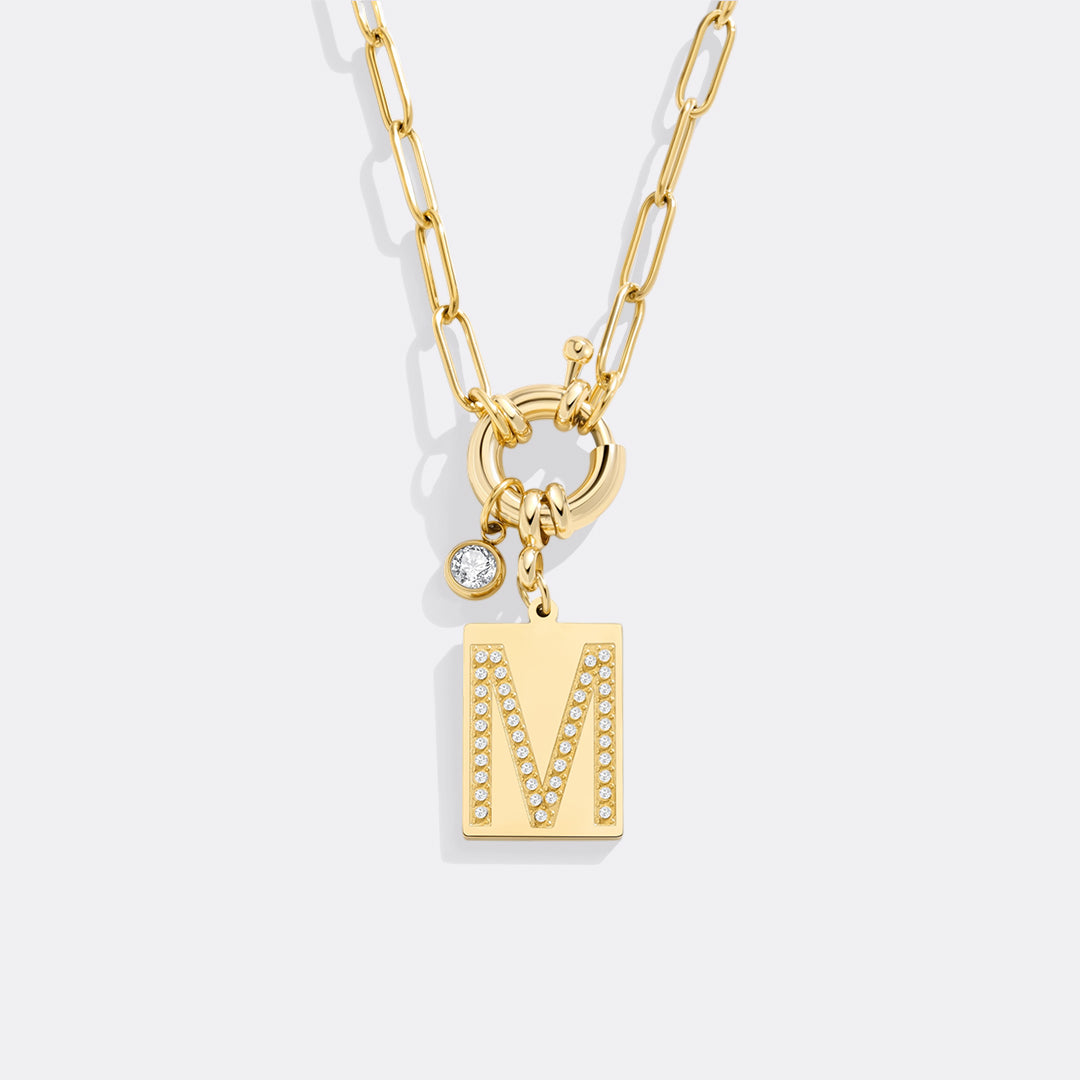 Pave Initial Pendant Necklace, Gold / M / 18"
