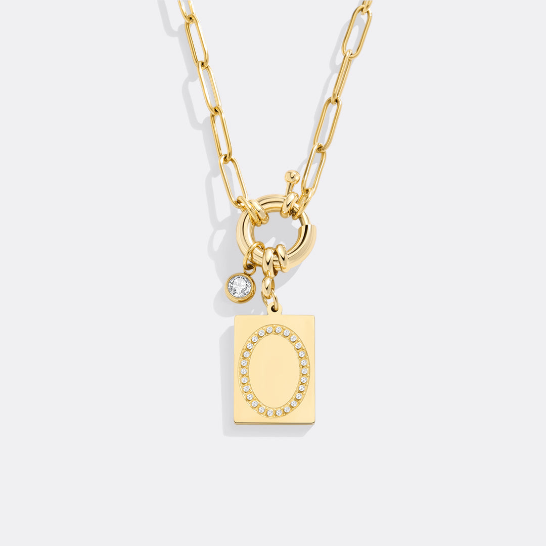 Pave Initial Pendant Necklace, Gold / O / 18"