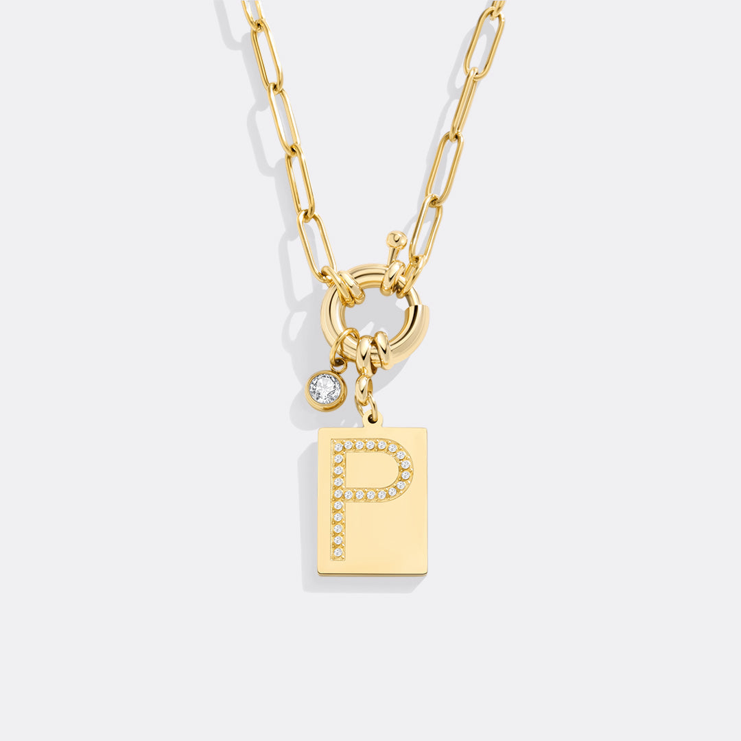 Pave Initial Pendant Necklace, Gold / P / 18"