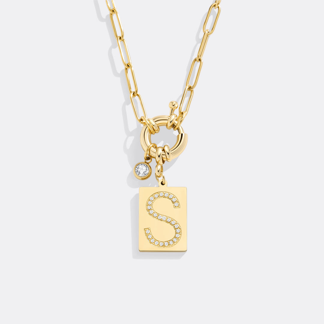 Pave Initial Pendant Necklace, Gold / S / 18"