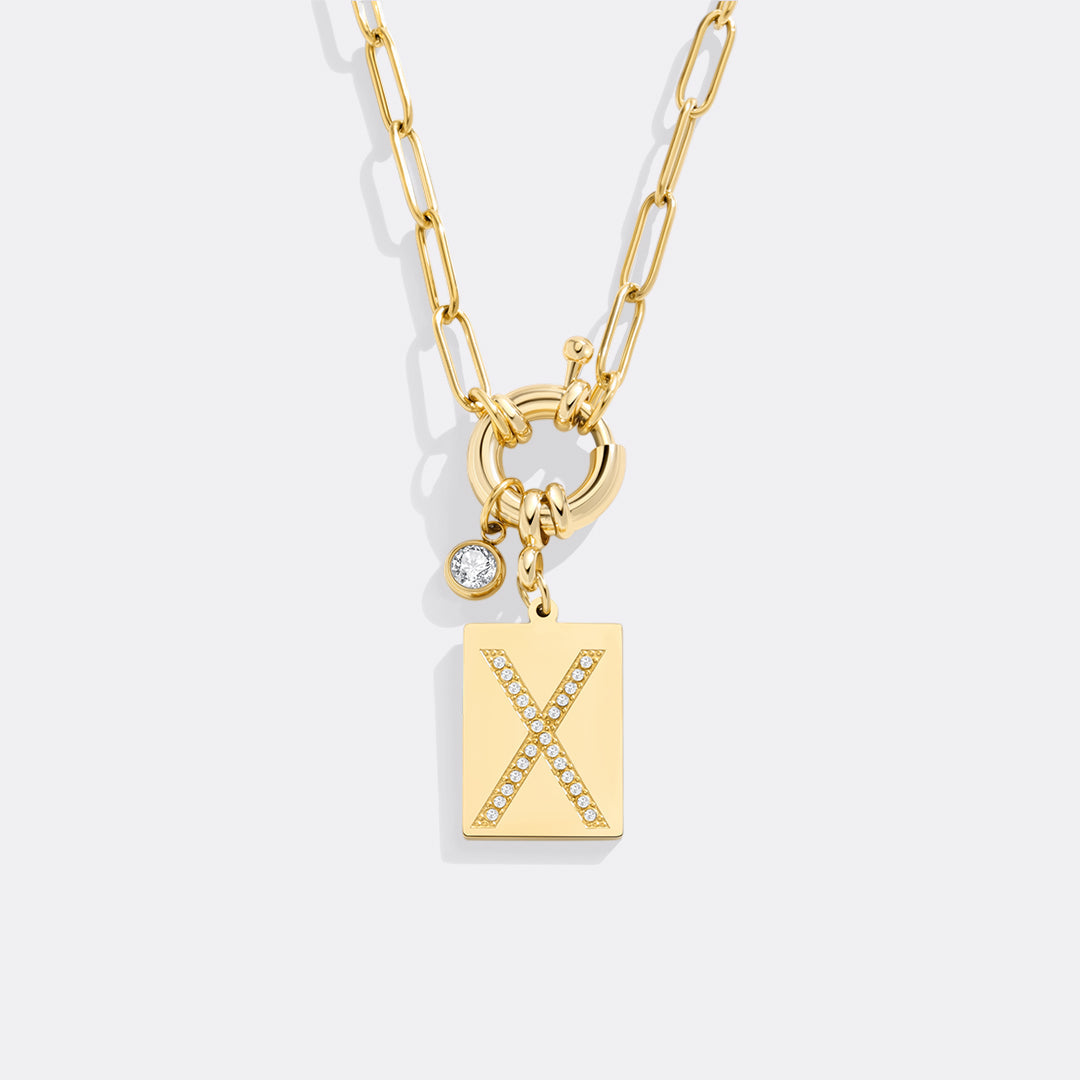 Pave Initial Pendant Necklace, Gold / X / 18"