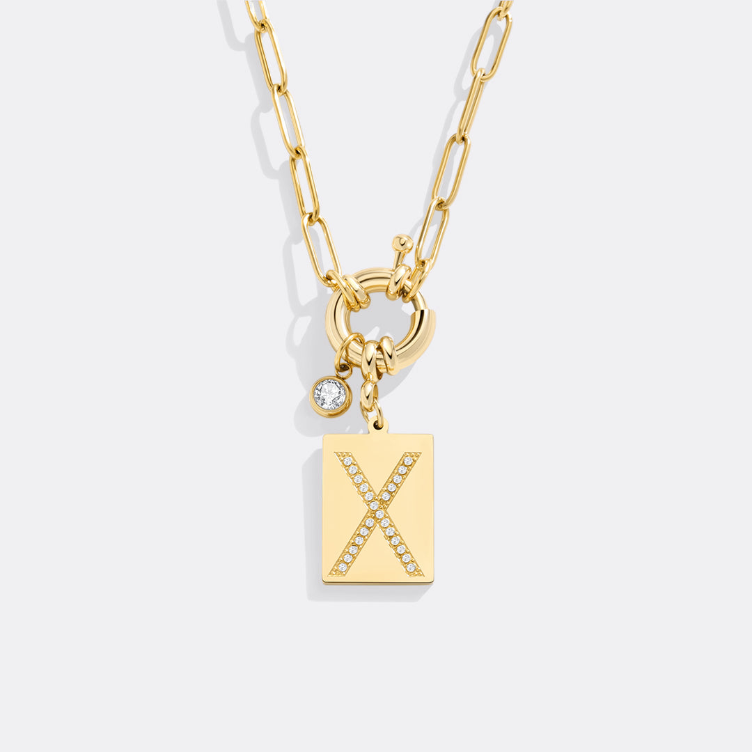 Pave Initial Pendant Necklace, Gold / X / 18"