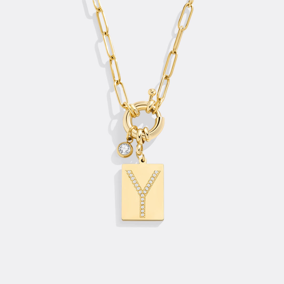 Pave Initial Pendant Necklace, Gold / Y / 18"