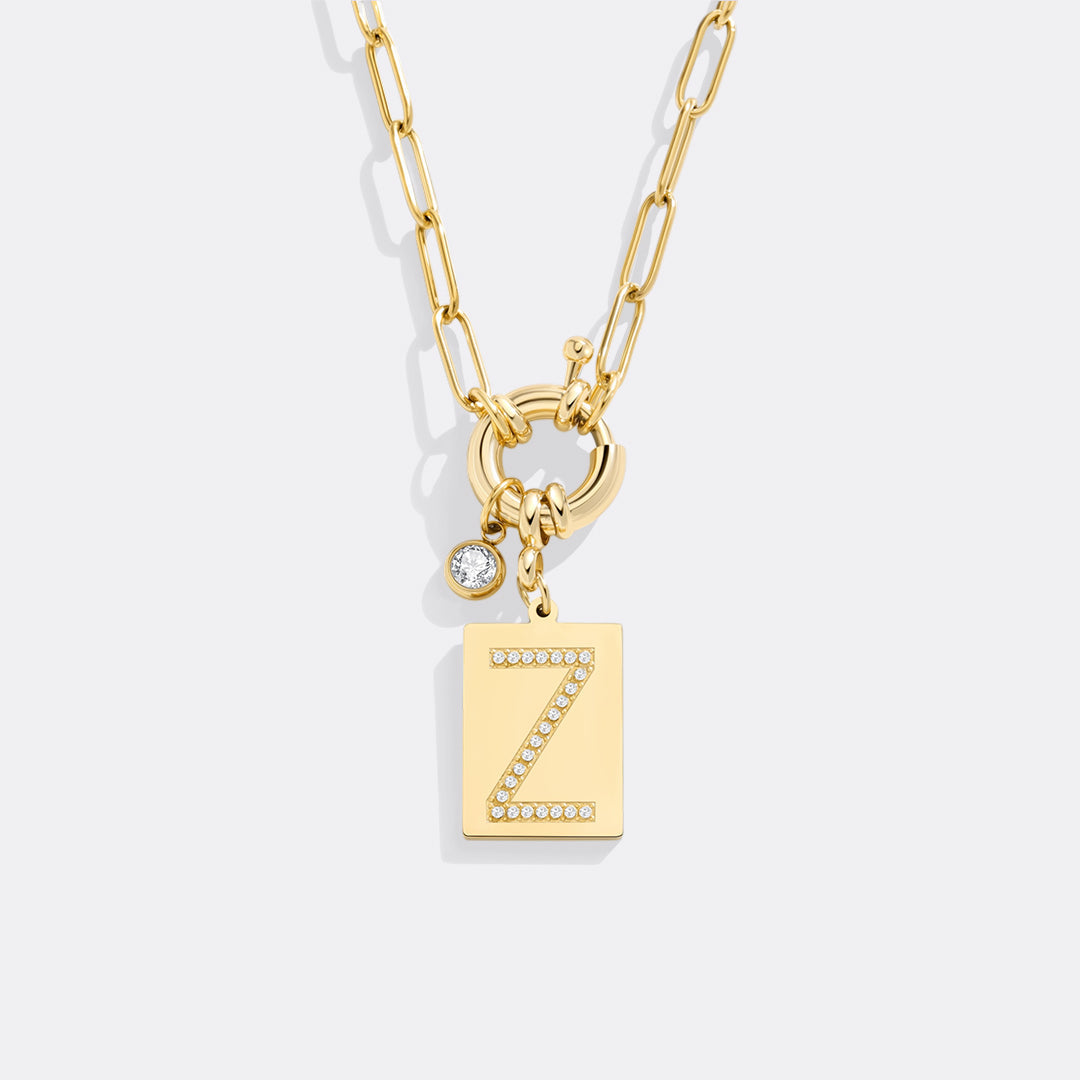 Pave Initial Pendant Necklace, Gold / Z / 18"
