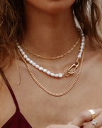 Pearl lock necklace lifestyle product photo