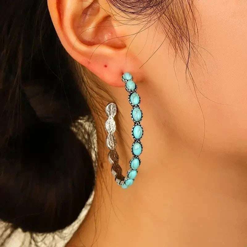 Vintage Bohemian Turquoise Circle Earrings