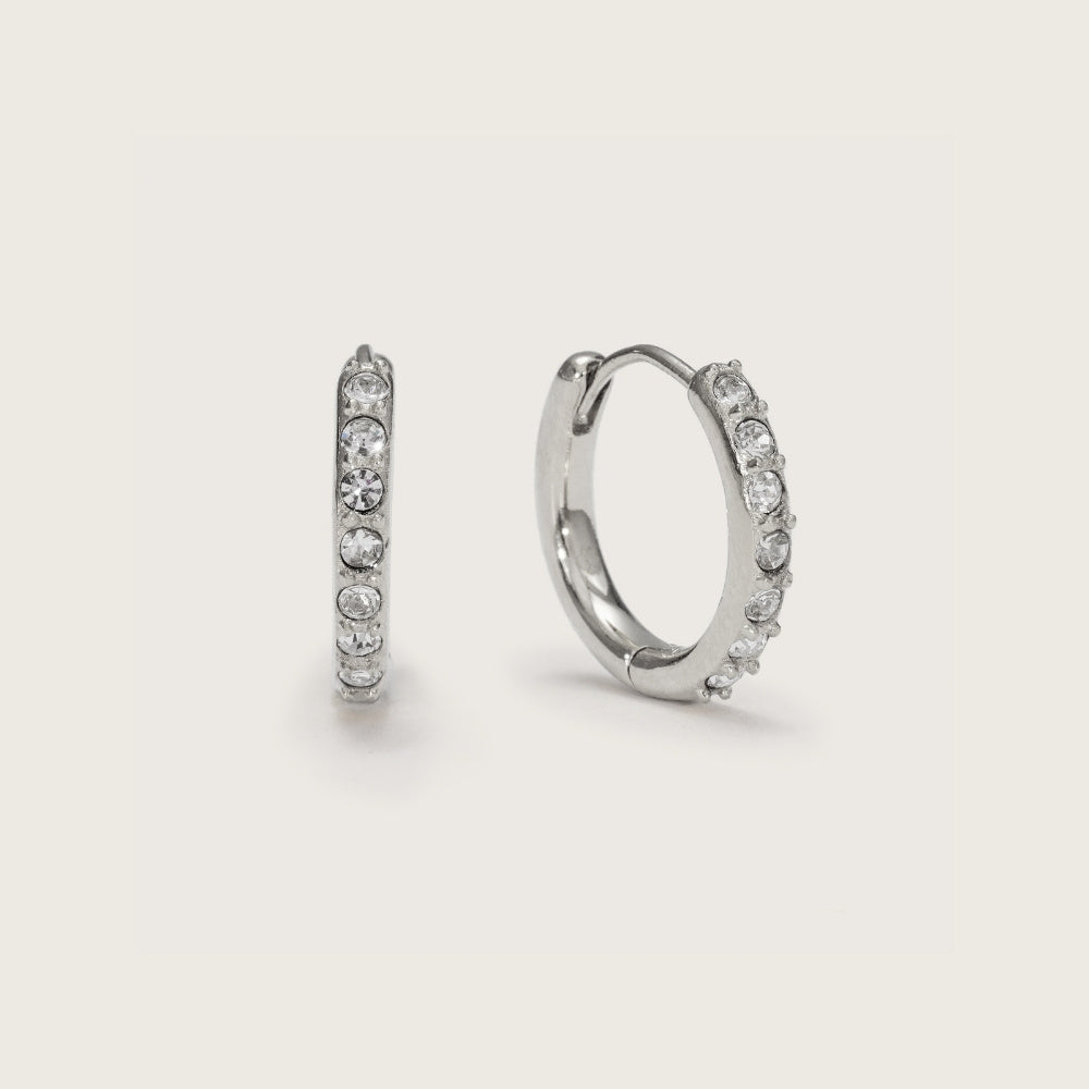 Silver Crystal Huggies, silver huggie earrings with clear crystal