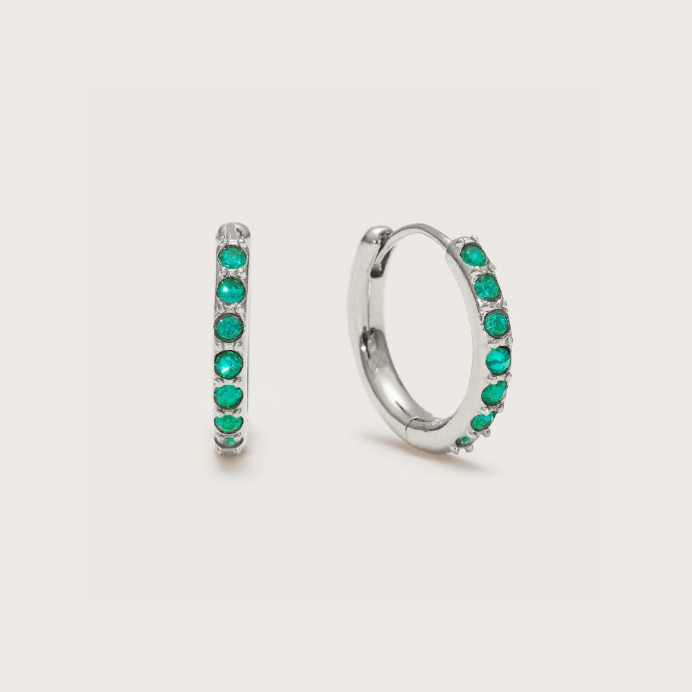 Silver Emerald Crystal Huggies, silver huggie earrings with emerald crystal