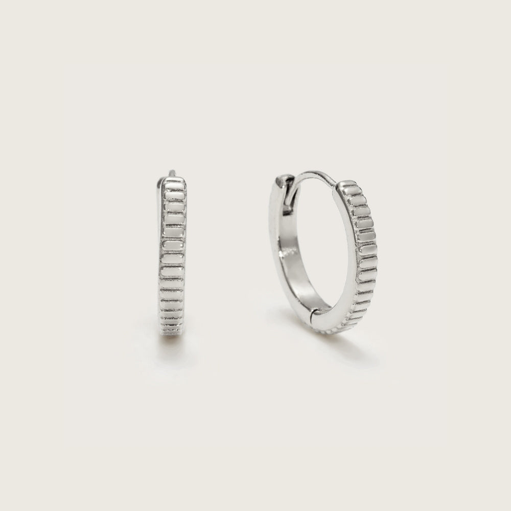 Silver Pleated Huggies, silver huggie earrings with pleated texture