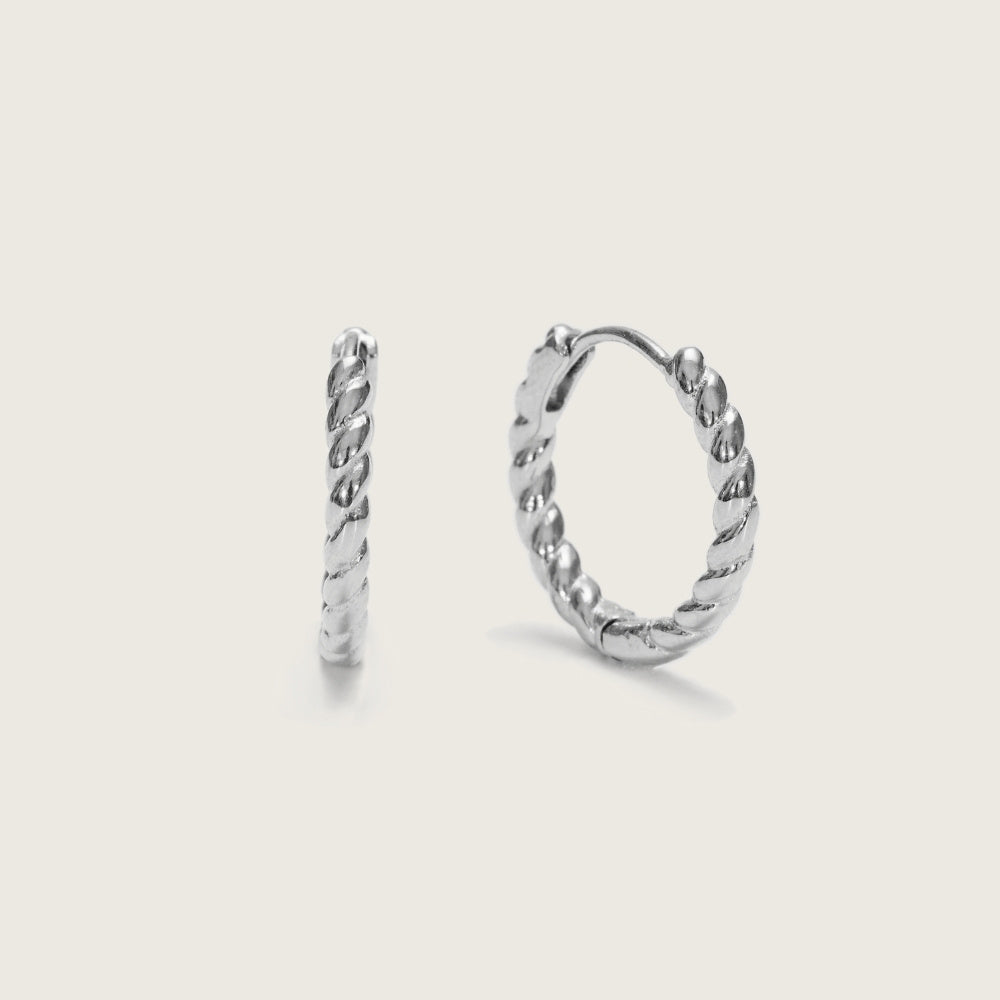 Silver Twisted Huggies, silver huggie earrings with twisted design