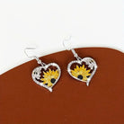 Vintage Boho Sunflower & Bee Heart Dangle Earrings