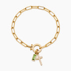 Paperclip Birthstone Cross Charm Bracelet