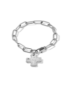 Silver Chunky Cross Bracelet, style B product shot on white background