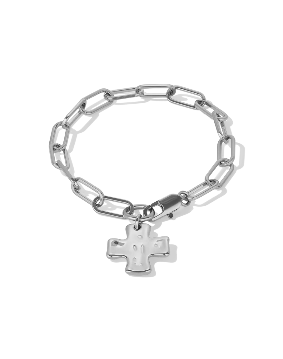Silver Chunky Cross Bracelet, style B product shot on white background