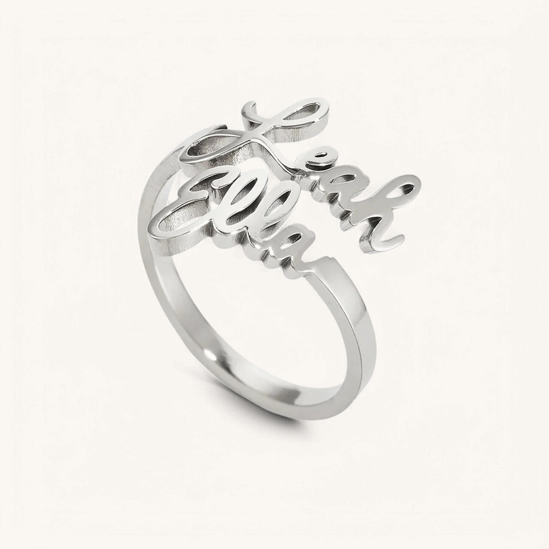 Double Name Ring, Silver / Small (Size 4-6)
