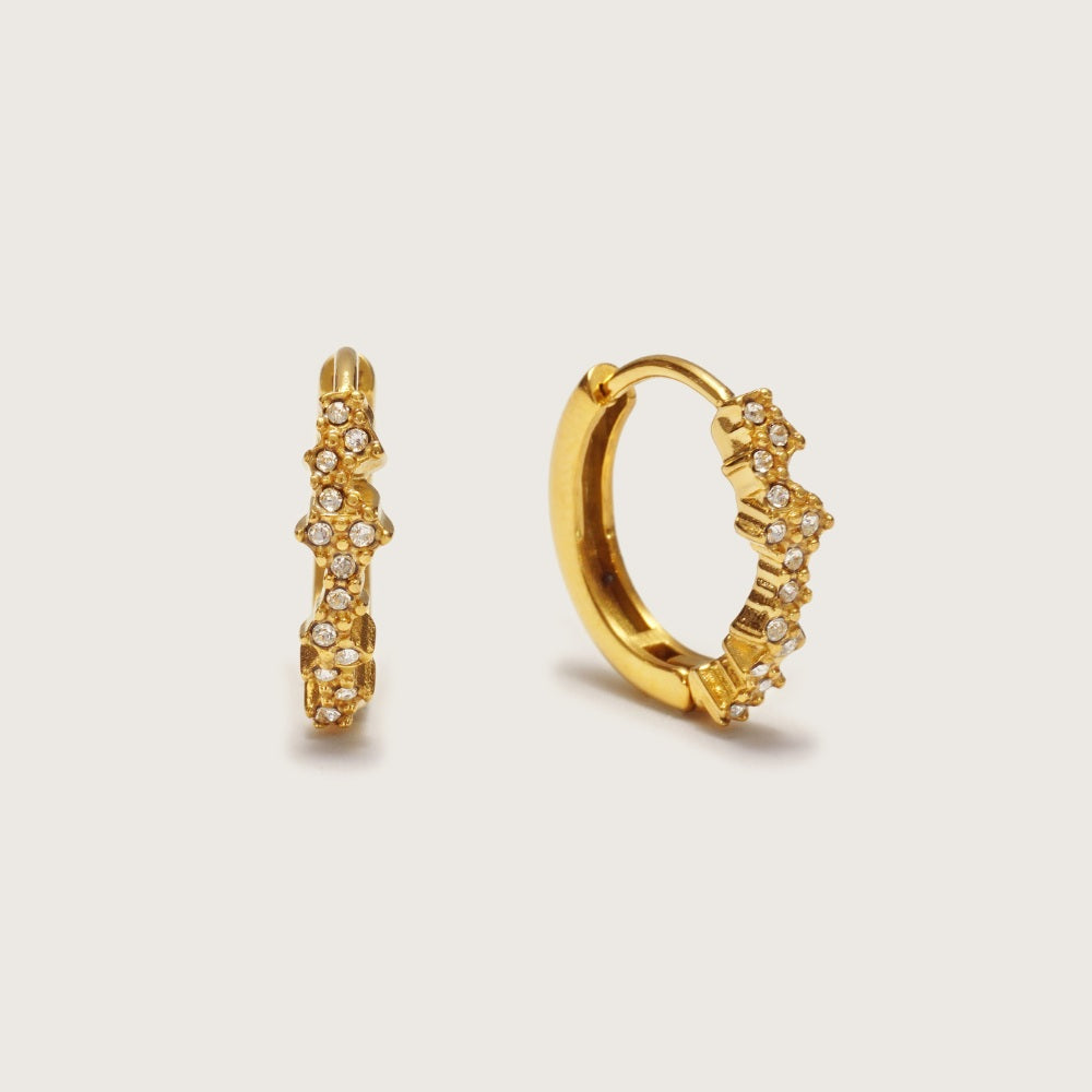 Gold Crystal Constellation Huggies, gold huggie earrings with crystal constellation design