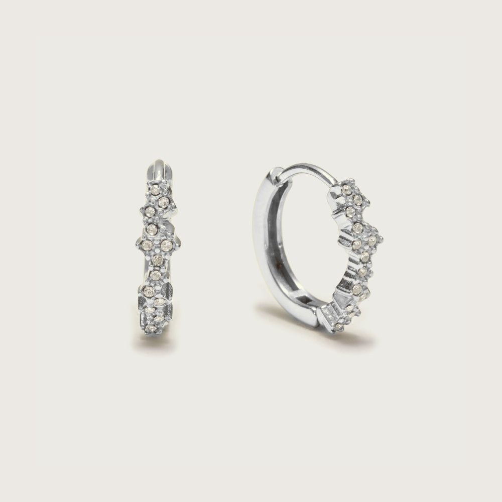 Silver Crystal Constellation Huggies, silver huggie earrings with cluster crystals