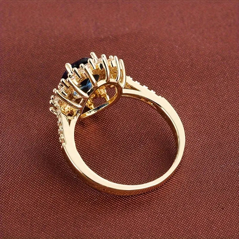 Vionne | Women Sapphire Blue Stone Gold Tone Ring