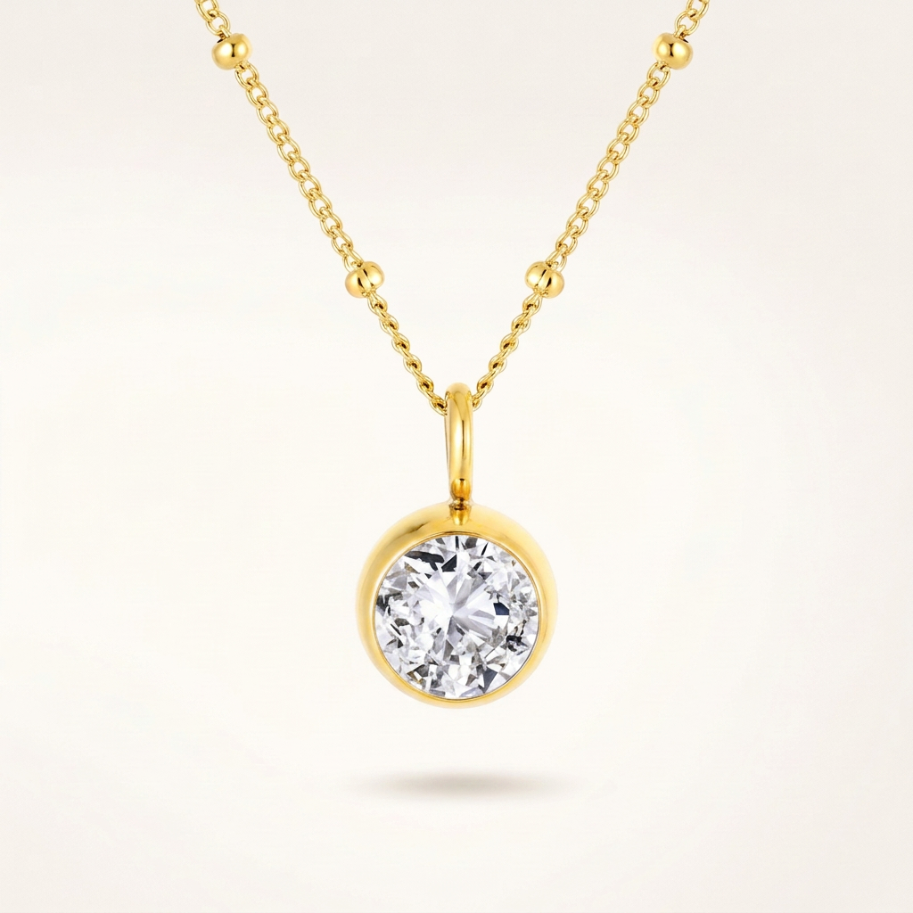 Birthstone Necklace, April | Crystal, Gold