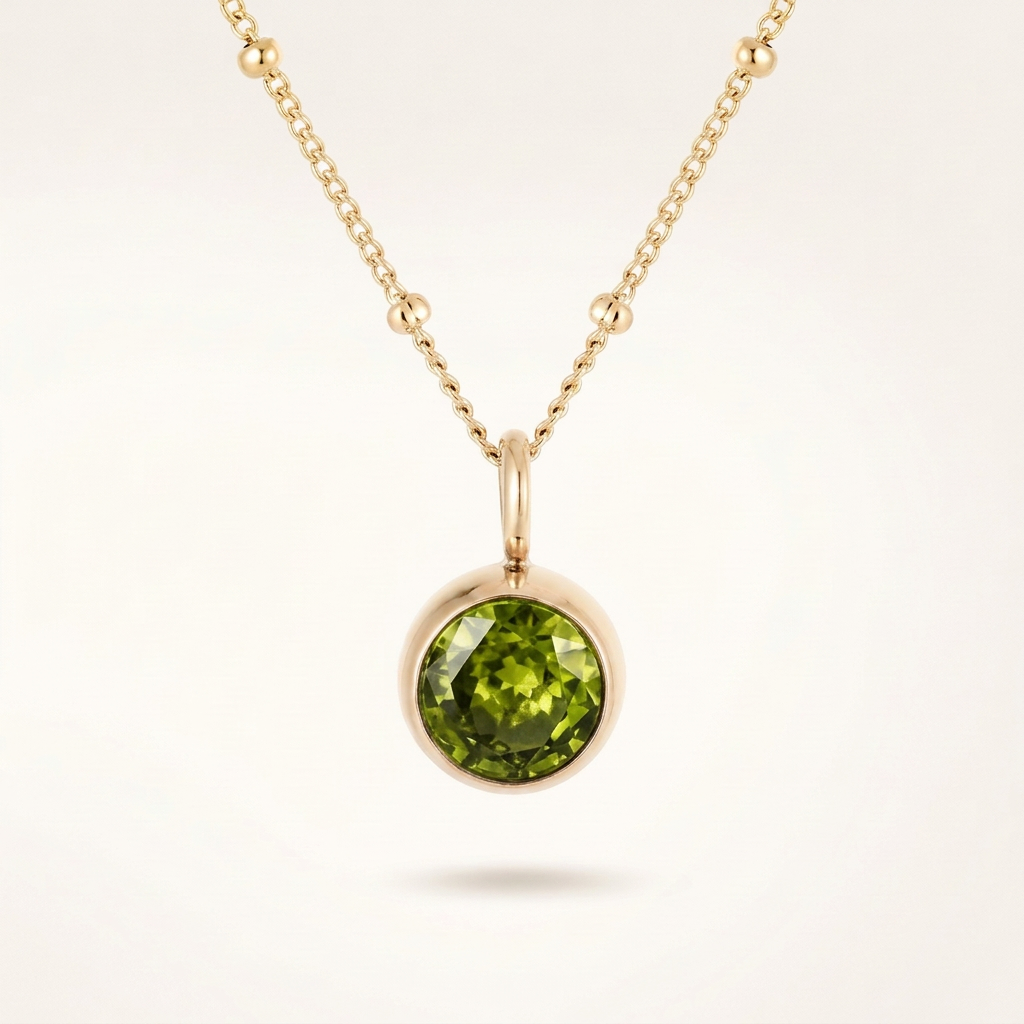 Birthstone Necklace, August | Peridot, 14K Gold