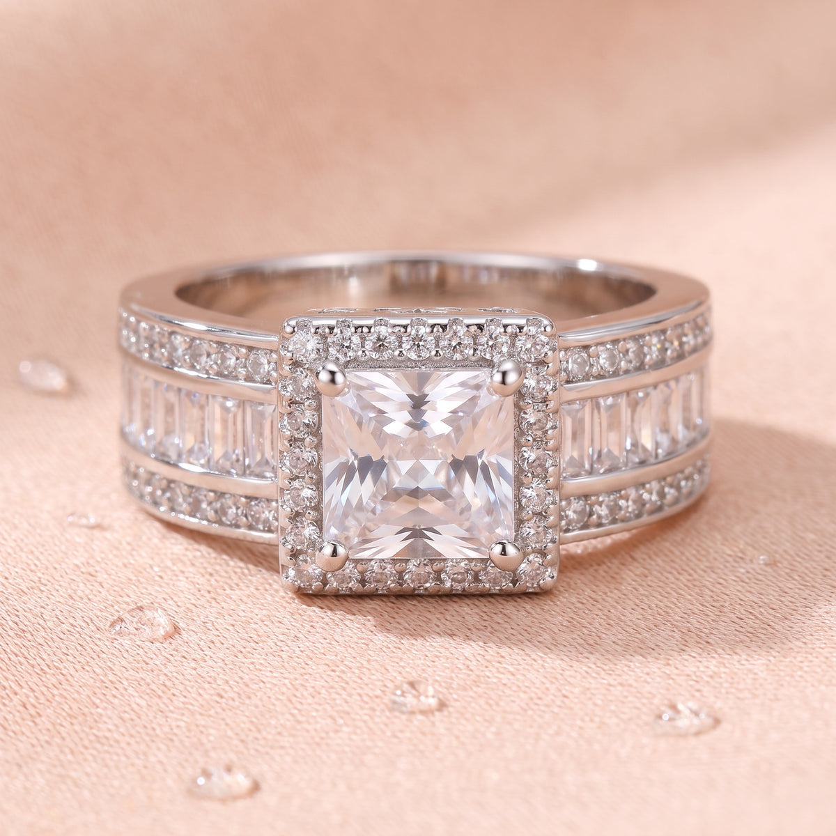 Beatrix square cubic zirconia ring on blush surface