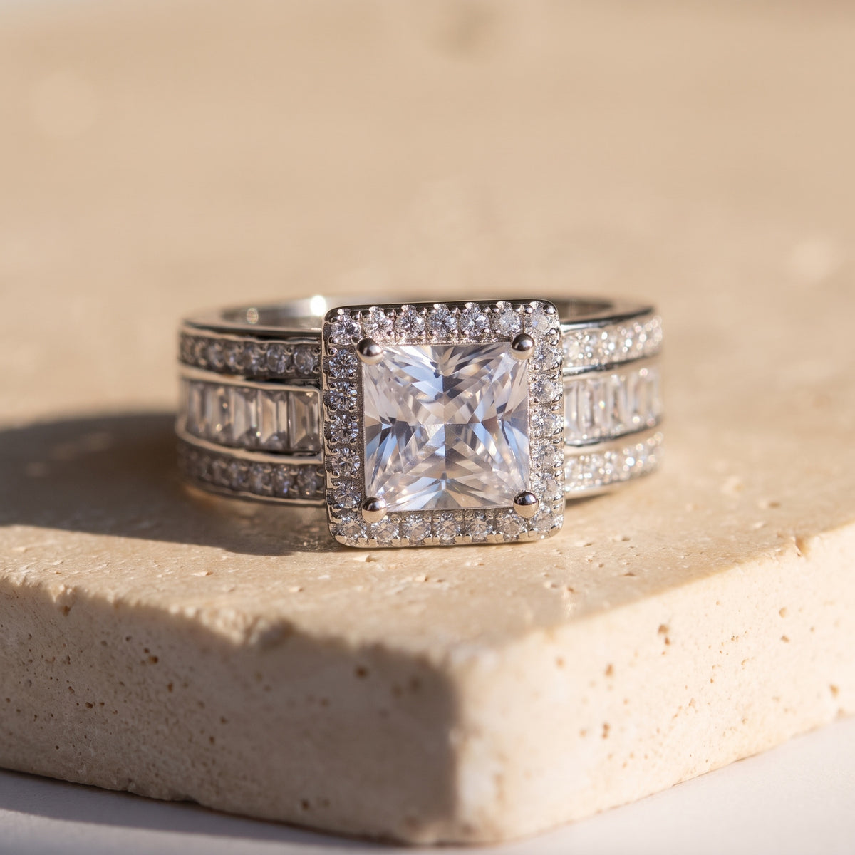 Beatrix square cubic zirconia ring in silver tone