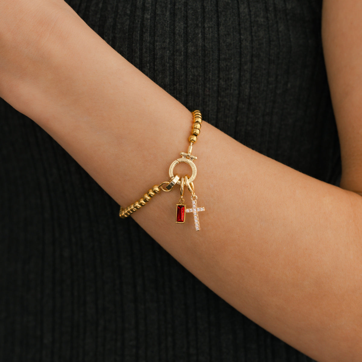 Birthstone Cross Charm Bracelet