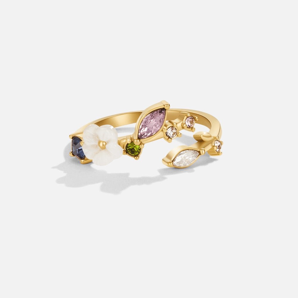 Crystal White Blossom Ring Gold - Beautiful Earth Boutique