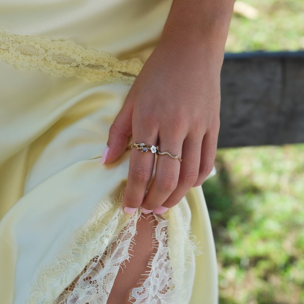 Crystal White Blossom Ring Gold - Beautiful Earth Boutique