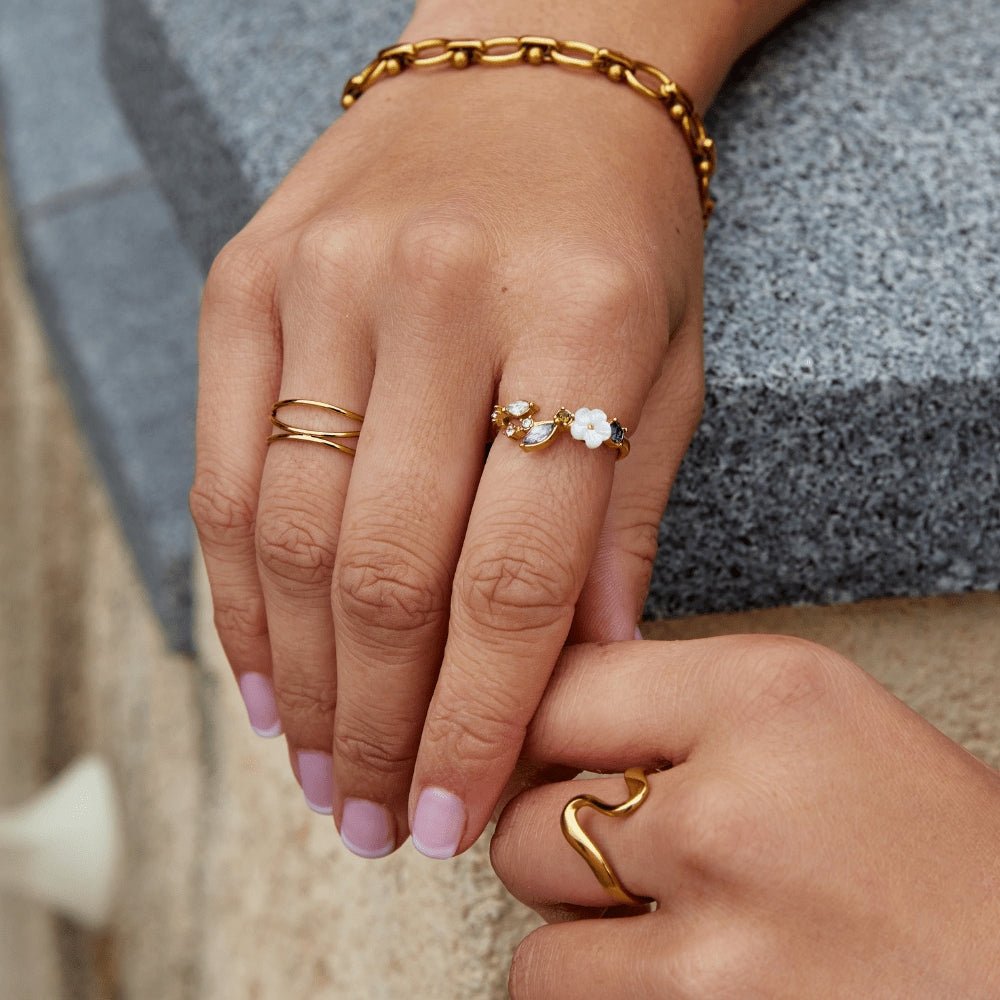 Crystal White Blossom Ring Gold - Beautiful Earth Boutique
