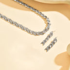 Silver Leaf Chain Earrings & Necklace Set