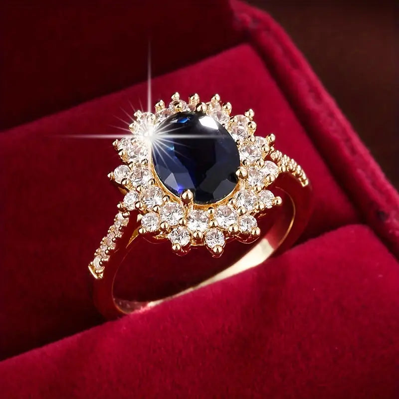 Vionne | Women Sapphire Blue Stone Gold Tone Ring