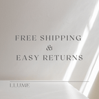 Text graphic on a light beige background with faint diagonal streaks. The text reads: FREE SHIPPING & EASY RETURNS on every Taylor Daily Set purchase. LLUME Jewelry is written at the bottom with a horizontal line above it.