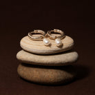 Hammered Pearl Hoop Earrings