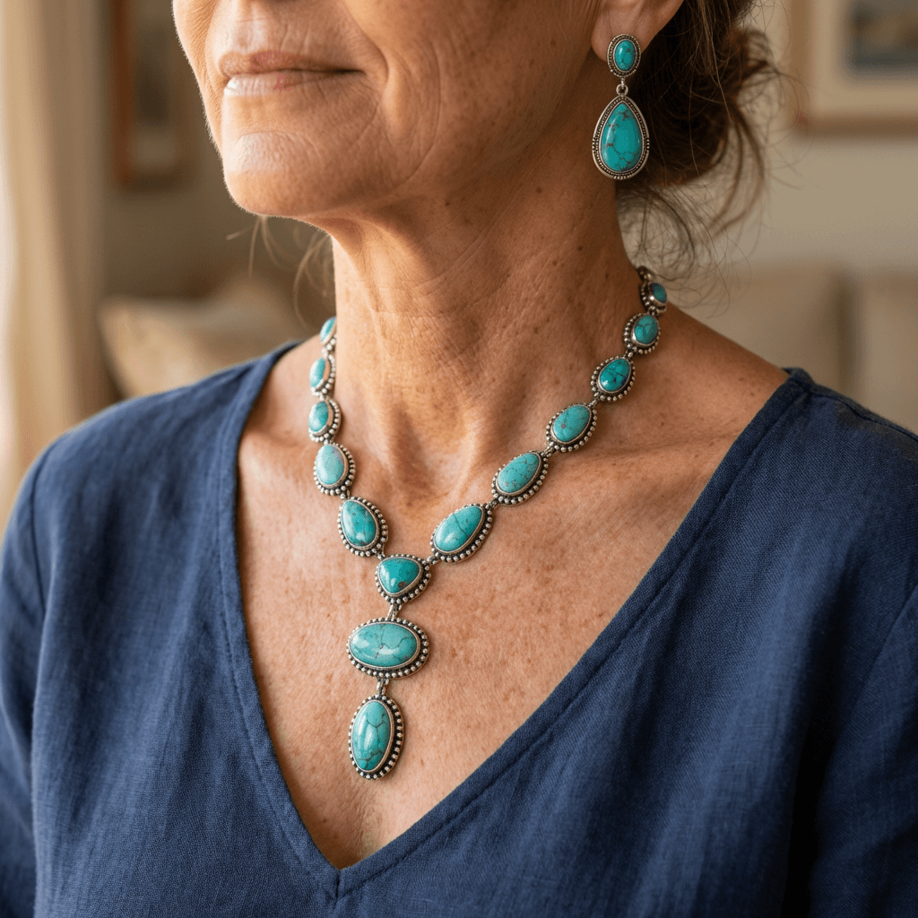 Odette | Women Turquoise Statement Necklace and Earrings Set