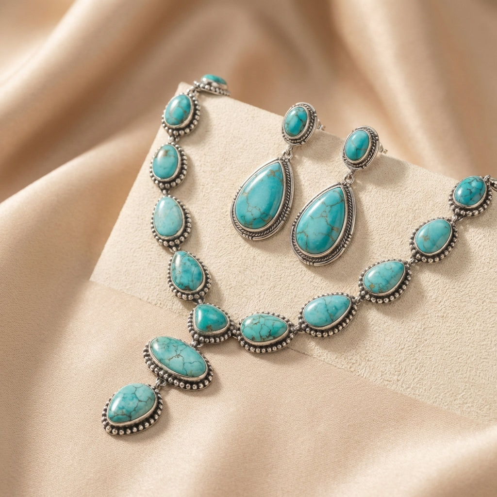 Odette | Women Turquoise Statement Necklace and Earrings Set