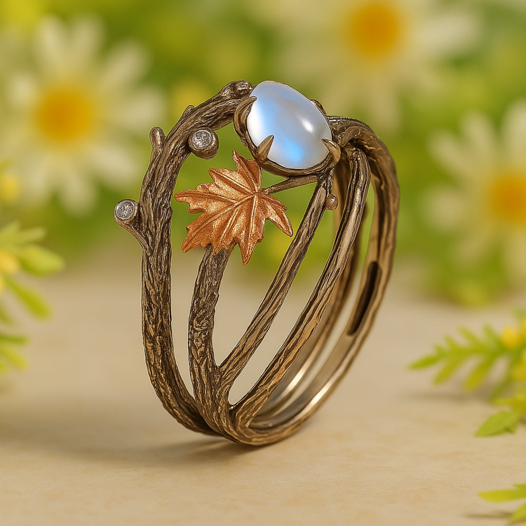Juniper | Women Moonstone Style Botanical Ring