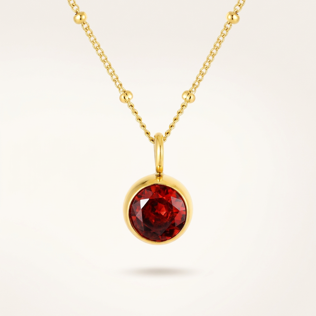 Birthstone Necklace, January | Garnet, Gold