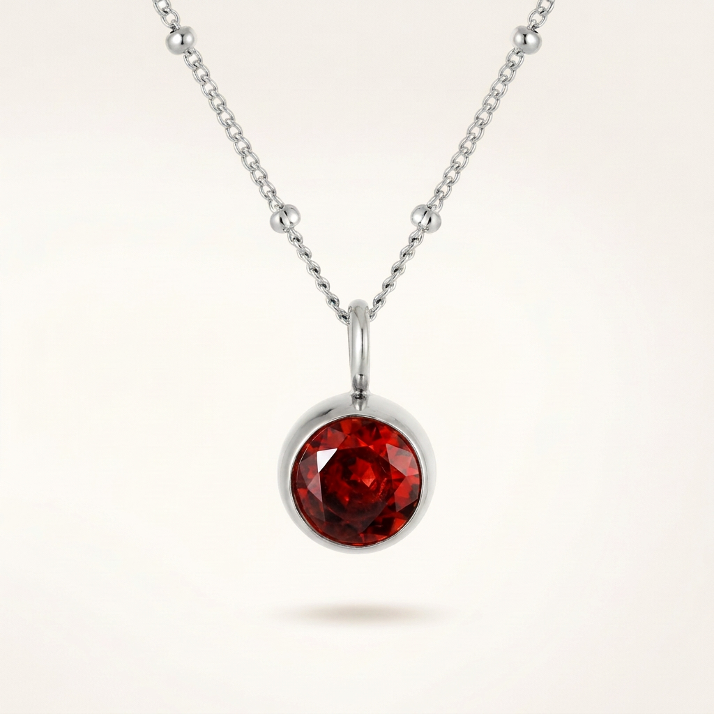 Birthstone Necklace, January | Garnet, Silver