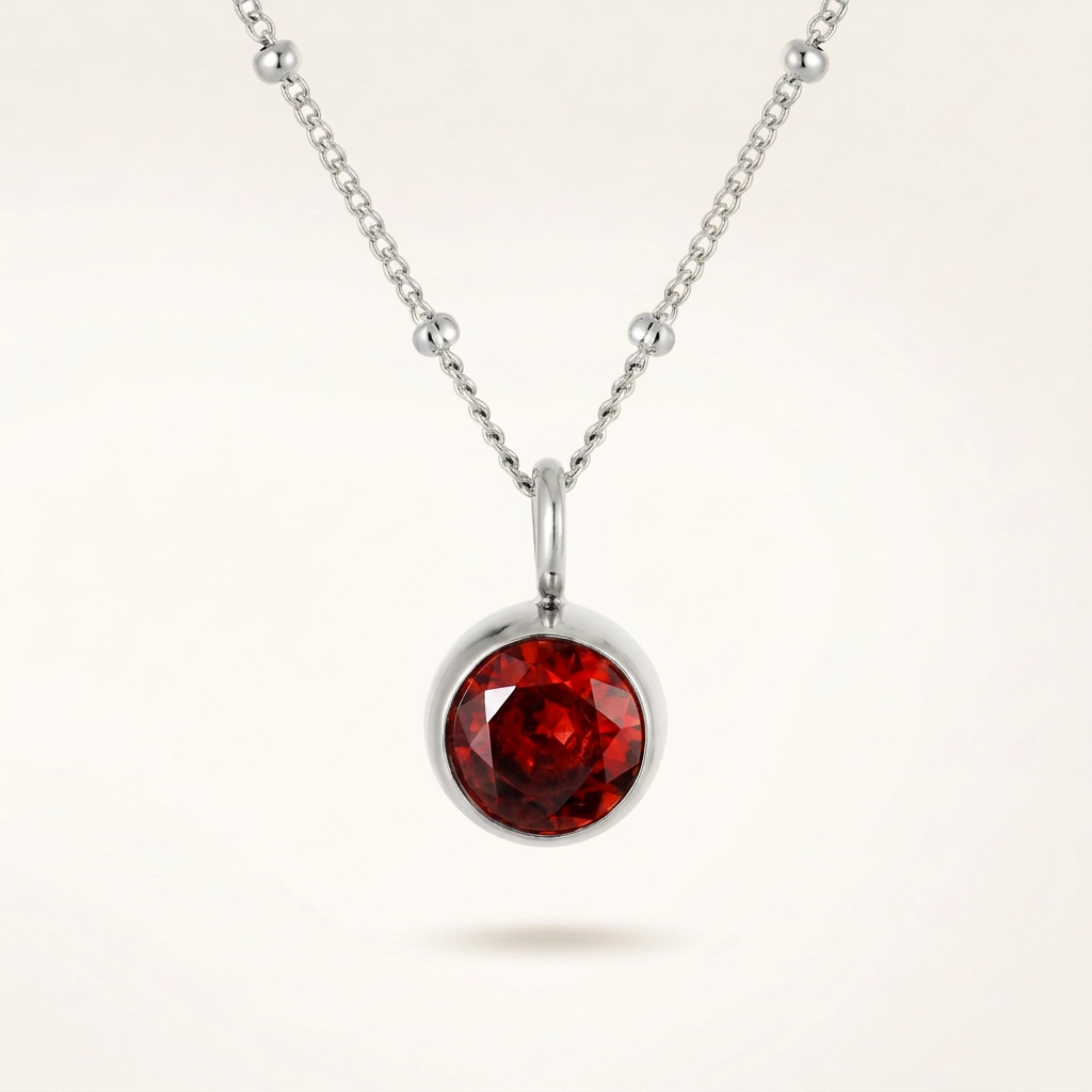 Birthstone Necklace, July | Ruby, Silver