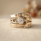 Vintage Zirconia Accent Gold Inlay Artisan Band Ring