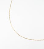 The LLUME Jewelry Build a Birthstone Necklace features a delicate gold chain with small rectangular links, ideal for adding gold plated charms or personalizing your own custom charm necklace.