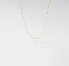 The Adelene Paperclip Chain by LLUME Jewelry features small, oval gold-plated links. Shown against a white background, the adjustable necklace forms a gentle curve and casts a subtle shadow below.