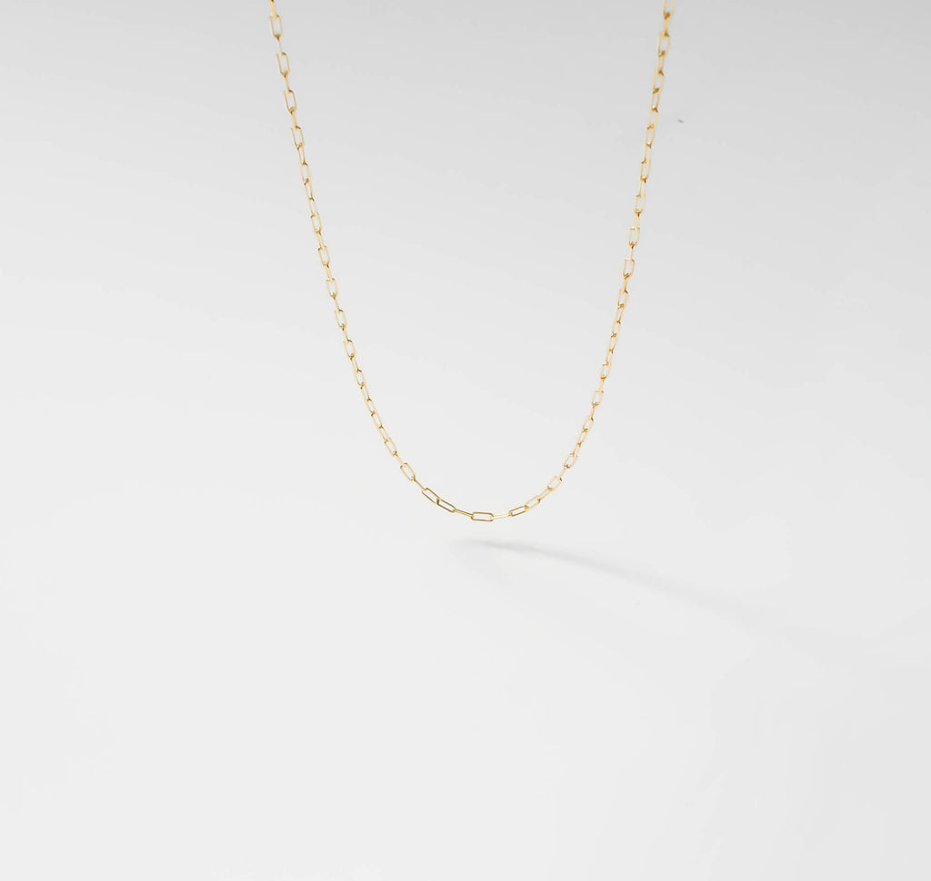The Build a Birthstone Necklace by LLUME Jewelry features a delicate gold chain with small oval links against a white background, offering a minimal, elegant look—ideal for layering or creating your own custom charm necklace.